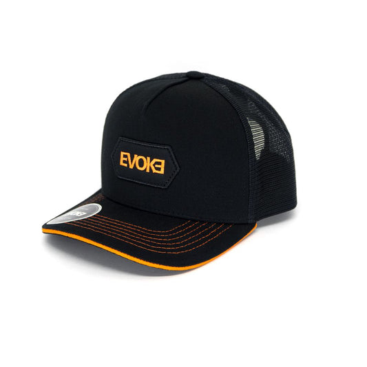 Evoke Boné EVK 15 Trucker 5 Aba Curva Orange Split Preto/Laranja Snapback