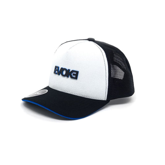 Evoke Boné EVK 16 Trucker 5 Aba Curva Hidden Blue Branco e Preto Snapback