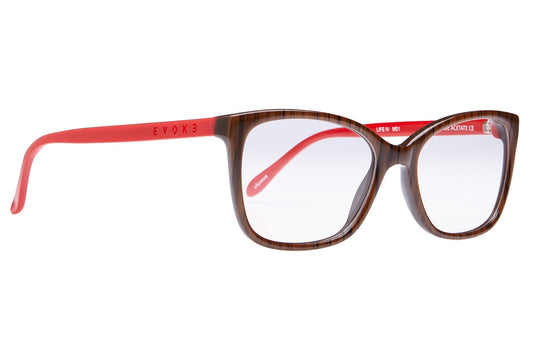 ÓCULOS DE GRAU EVOKE LIFE IV M01 WOOD SHINE TEMPLE RED TAM 52 MM